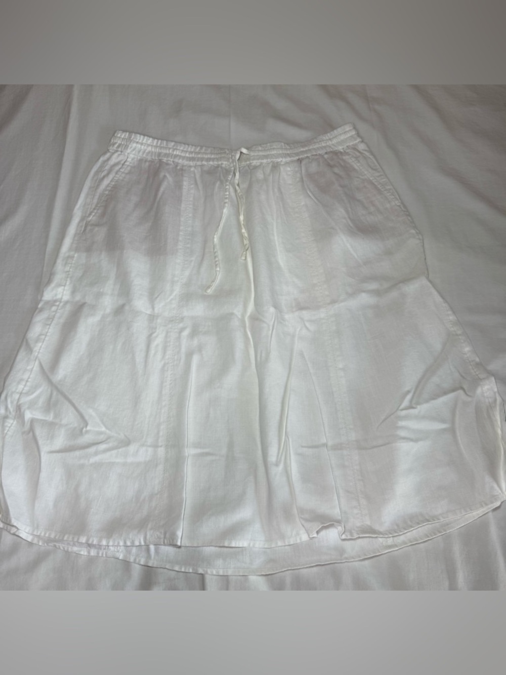 Talbots Plus Knee Skirt Women 1X  White Linen Lined Stretch  Cottagecore Beach